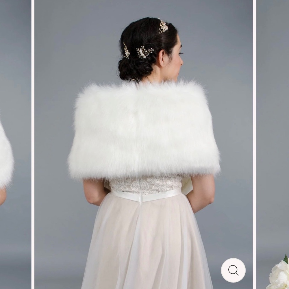 Tulip Bridal White Faux Fur Stole - Picture 3 of 9